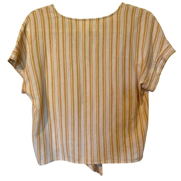 Anthropologie Cloth & Stone Yellow Striped Front Tie Crop Top Shirt - Image 4