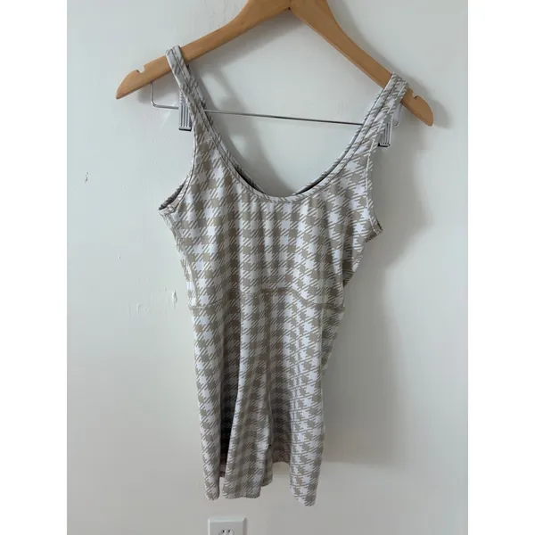 Beach Riot Sport Tan White Houndstooth Unitard Activewear Romper Size M USA - Image 4