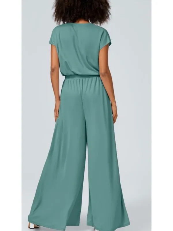 Halara M Seafoam Green Maxi Dress Crossover V-Neck Cap Sleeves Pleated Flowy Ski - Image 2