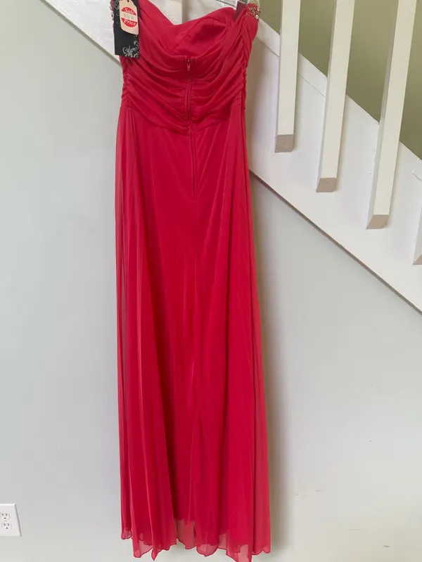 ElisaBella Strapless Red Evening Gown with Embellished Sweetheart Neckline - Image 5