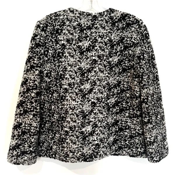 Ann Taylor Wool‎ Blend Chunky Tweed Blazer Women's Medium Black White Zip Front - Image 6