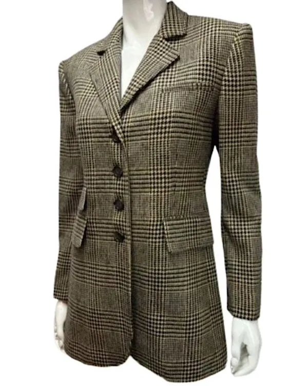 RALPH LAUREN Black Brown Houndstooth Plaid Single Breasted 4 Button Front Blazer - Image 8