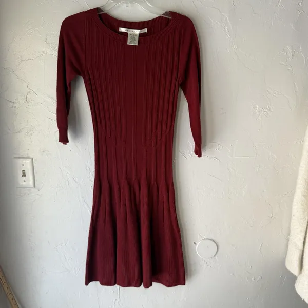 Max Studio Dress Y2k Medium Red Sweater Knit‎ Fit Flare Ribbed Pullover - Image 2