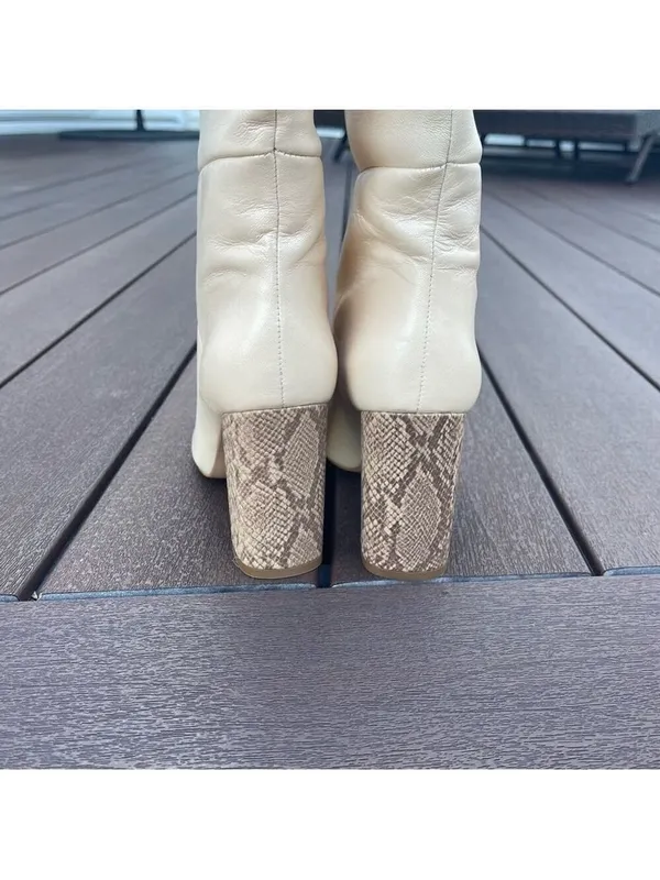 MANGO Cream Leather Knee High Boots, animal print 8.5 Office Siren, Minimalist - Image 15