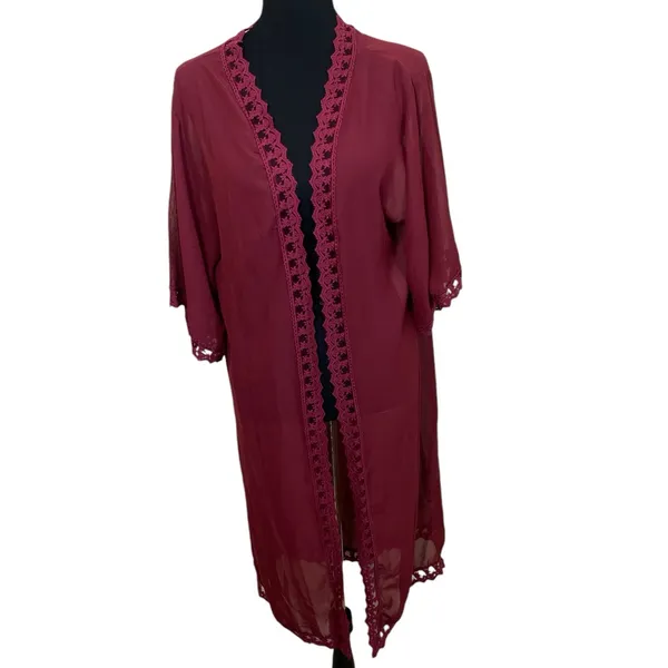 LulaRoe Chloe wine boho chiffon open duster - Image 2