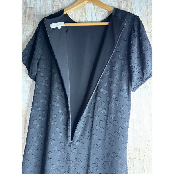 LOFT‎ Black Clip Dot Short Sleeve Shift Dress Womens Medium Lined - Image 4