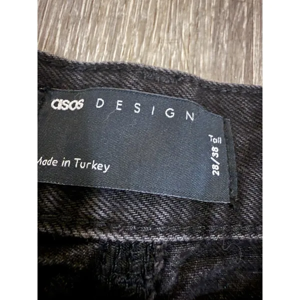 ASOS 100% Cotton Button Fly Straight Leg‎ Denim Jeans Sz. 28 X 31 Black Raw Hem - Image 3