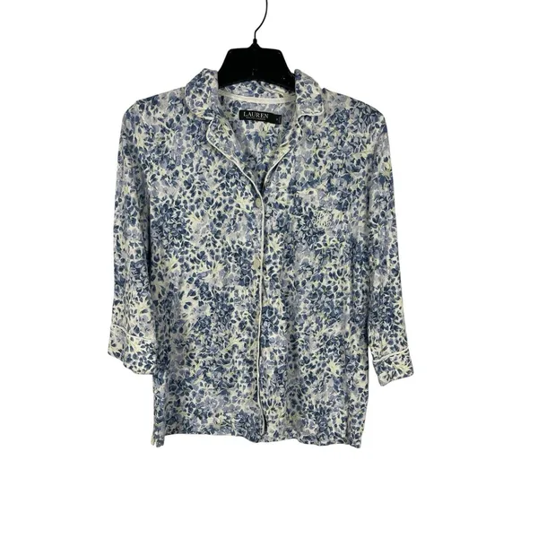 Lauren Ralph Lauren Women’s Blue Floral 2 Piece Pajama Set Button Top Pants S - Image 7