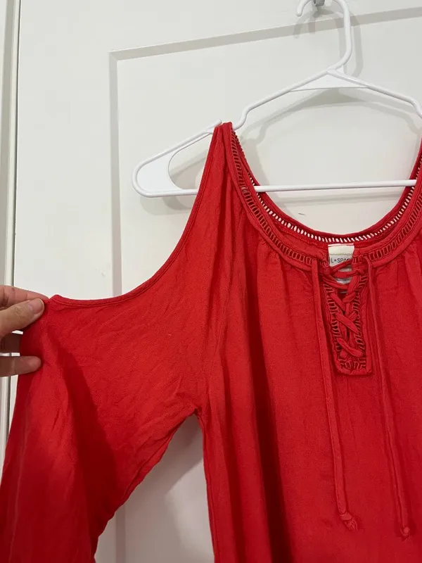 L*Space Large Red Cold Shoulder Lace-Up Tunic Dress / Cover-Up - Image 7