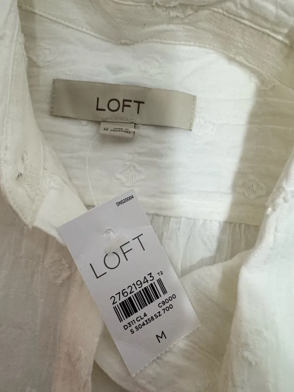 LOFT Cream Textured Button-Down Top - Image 5