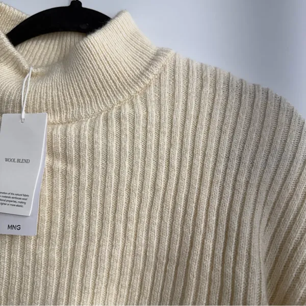 Mango MNG Wool Blend Layered Mock Neck Sweater Cream L NWT Quiet Luxury - Image 2