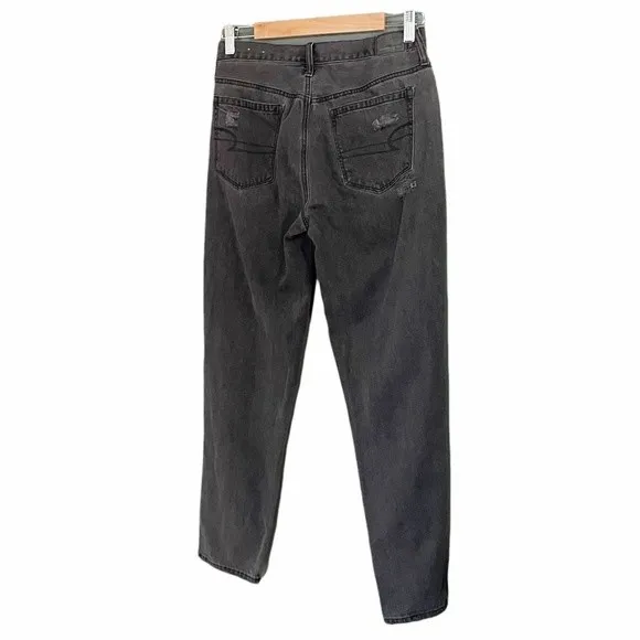 American Eagle Jeans Size 6 Black Ripped Distressed High Rise Straight Leg Y2K - Image 6