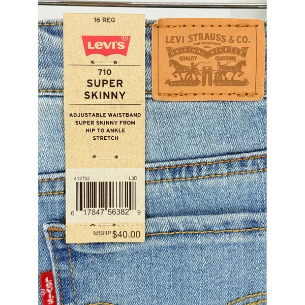 Levi's 710 Super Skinny Girls Size 16 Light Wash Denim Jeans Adjustable‎ NWT - Image 8
