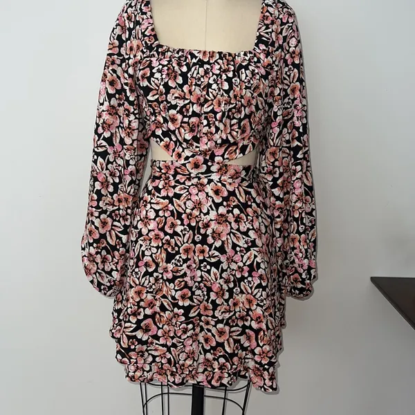 Free People Jael Printed Floral Mini Dress with Cutouts Size X-Small Small - Image 6