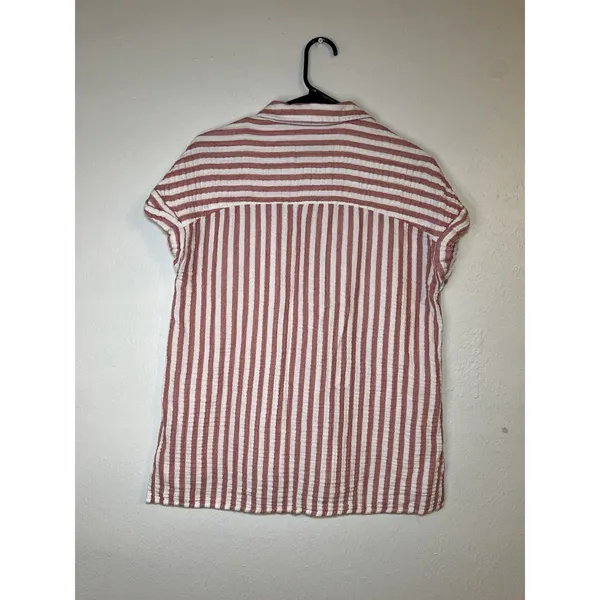 Lola River Pink/White Striped Button-Up Shirt Top M Collared 100% Cotton - Image 2