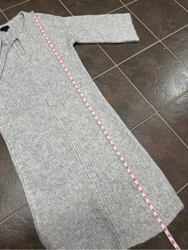 J. Crew Relaxed Tie Neck Long Sleeve Knit Sweater Midi Dress Wool Blend Gray S/M - Image 11