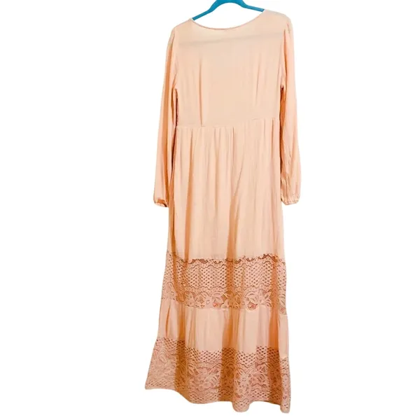 Prómesa Sweetheart Long Sleeve Blush Pink Lace Maxi Dress SM Cottage Boho - Image 5