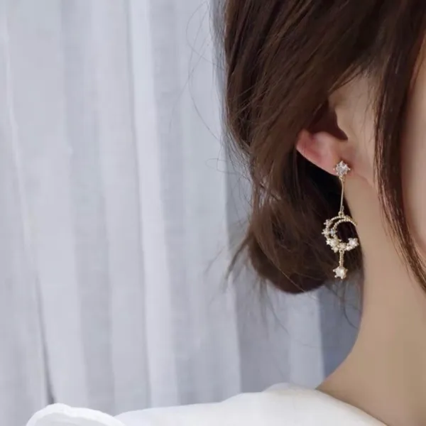 Crystal Moon Star Dangle Drop Tassel Earrings for Women - Image 4