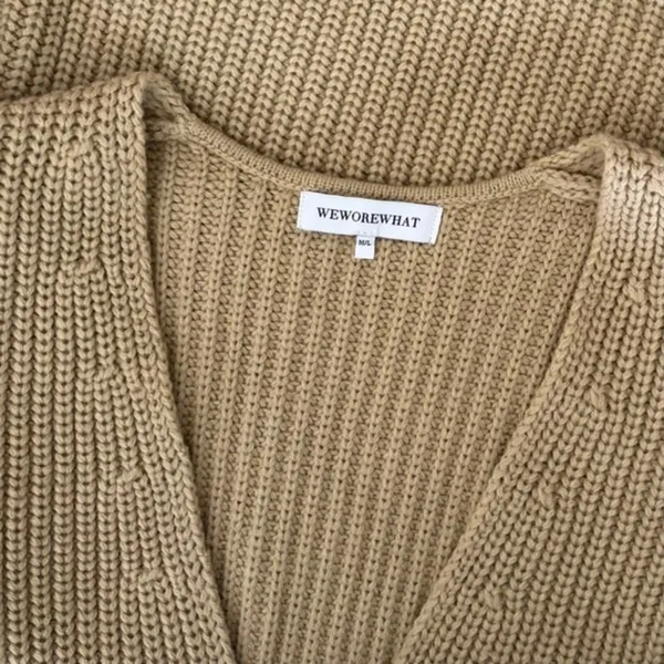 Revolve WEWOREWHAT‎ Solid V Neck Sweater Solid Tan Oat Oversized Knitwear M/L - Image 11