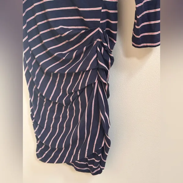 NEW Anthropologie Sundry Fabian Faux Wrap‎ Striped Shirt Dress Women’s 1/S Navy - Image 6