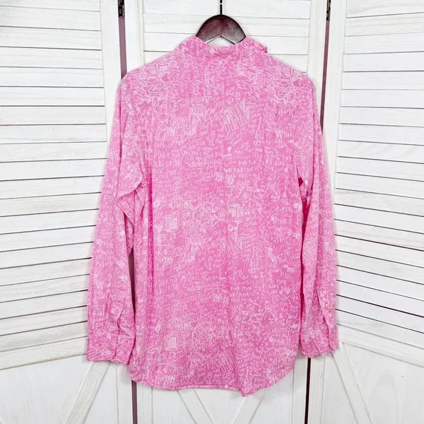 Vintage Pink Victorias Secret Graffiti Print Sleep Night Shirt Pink White Medium - Image 7