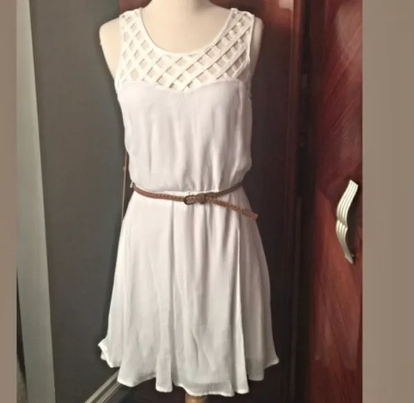 Lily Rose White Lattice Belted Skater Sundress - Image 2