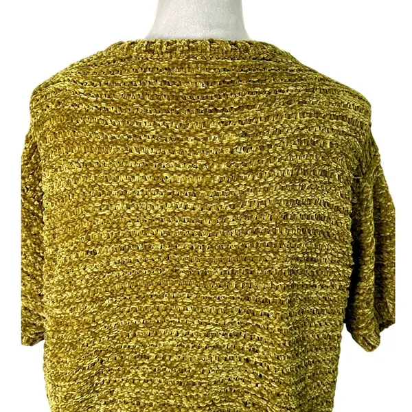 Open Edit Gold Olive Green Cropped Sweater Short Sleeve Knit Top S. NWT Textured - Image 7