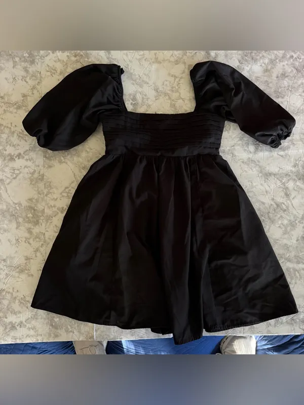 Miami Black Puff Sleeve Square Neck Mini Dress - Image 4