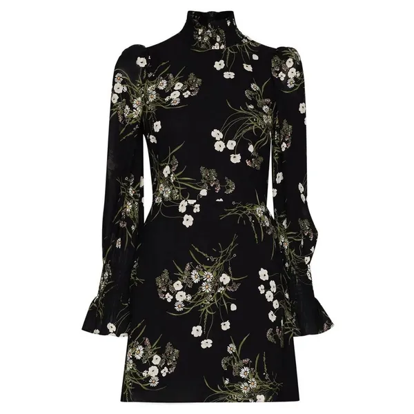 Reformation Archie Floral Print Mini Dress‎ in Black - Image 5