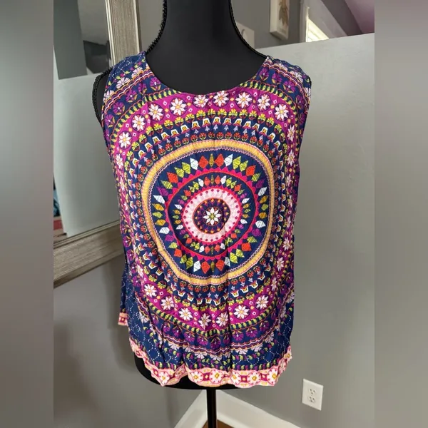 Renee C. Boho Mandala Floral Kaleidoscope Tank Size Medium. Made in USA. - Image 2
