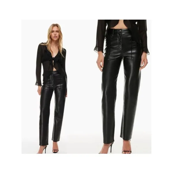 Aritzia Wilfred Melina‎ Faux Leather Straight Leg Pants Women's Size 0 Black - Image 9