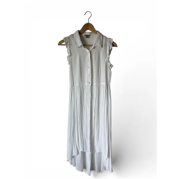 Anthropologie Yolanda Ivory Pleated Tunic Sleeveless Button Up Blouse Women's XS - Image 10