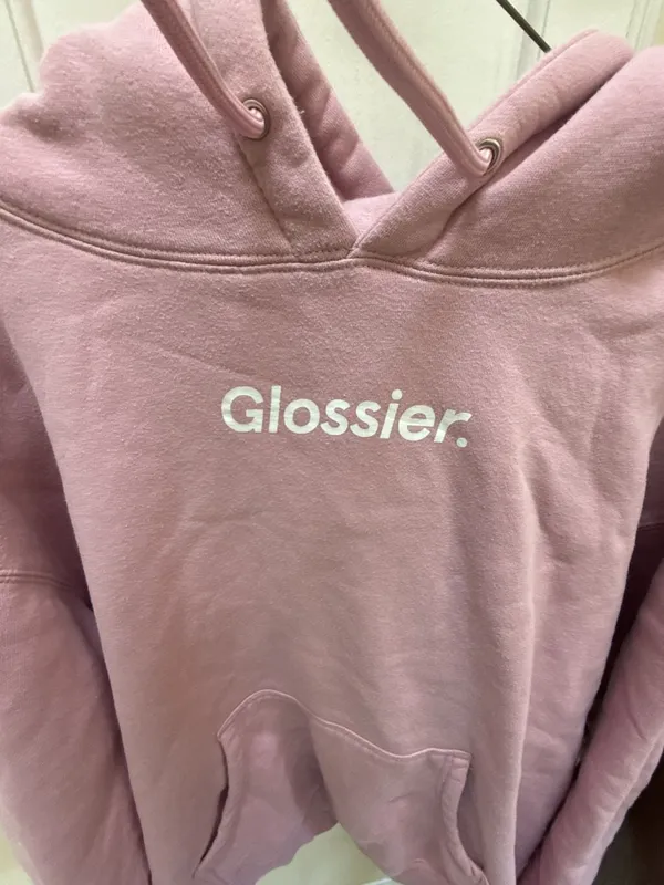 Glossier Original Pink Pullover Hoodie Size L - Image 2