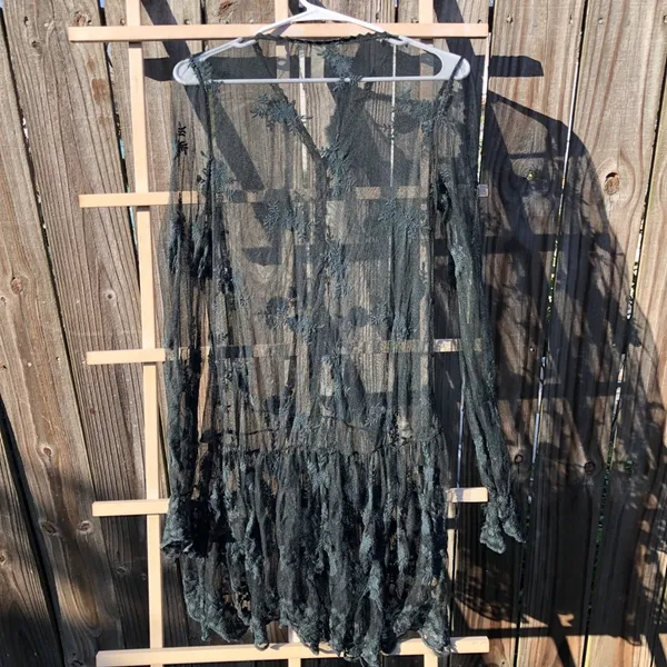 Gypsies Junkies Black Lace Long Sleeves Sheer Dress M - Image 11