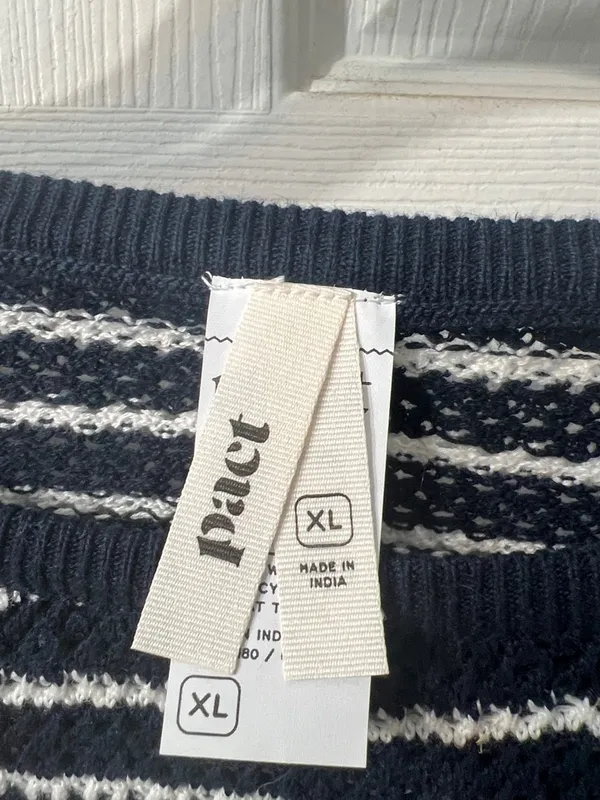 Pact Cotton and Linen Navy & White Striped Knit Top Size XL - Image 7