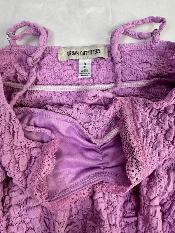 Urban Outfitters Purple Floral Lace Babydoll Cami Top Small Boho Ruffle Strappy - Image 3