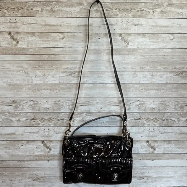 Vtg Y2K Coach Poppy Purse Liquid Gloss Turn Lock Black Quilted Pink Lining 18678 - Image 5