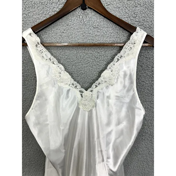 Vtg Dentelle Satin Slip Dress Womens Medium Ivory Bridal Nightgown Lace Rosettes - Image 3