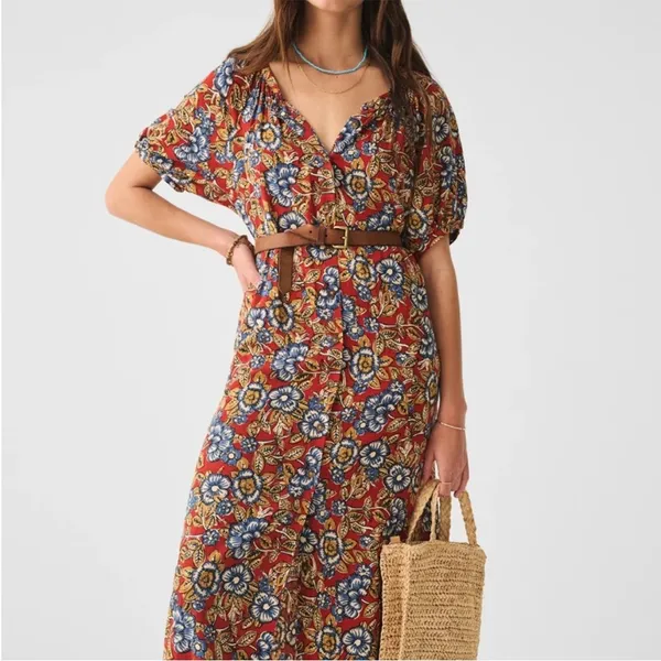 Faherty Women's Carmel Linen Dress in Red Desert Bloom Floral NWT Size XL - Image 9