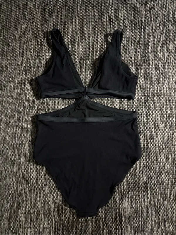 Aerie One Piece Swimsuit Full Coverage Ribbed Black Size XL Long - Image 2