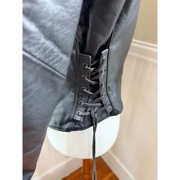 Bullskins Vintage Leather Motorcycle Jacket Side Lace Biker Black Womens M 14 - Image 3