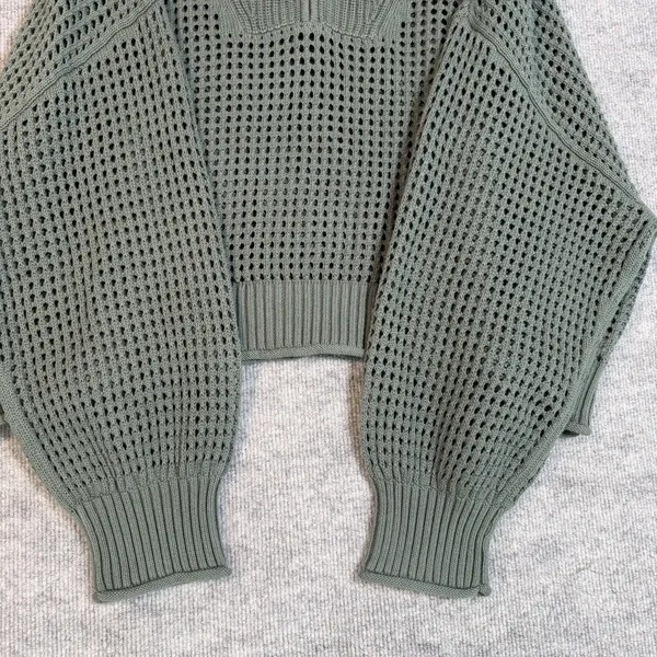Aerie Size-XXL Womens Sweater Oversized Green Crochet Long Sleeve - Image 9