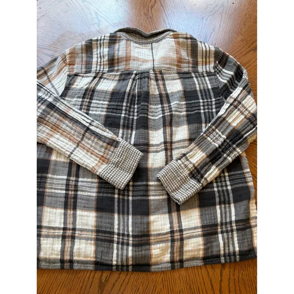 Aerie Plaid Button Up Shirt‎ Long Sleeve Gauze Women's Small - Image 7