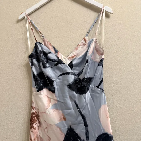 Socialite Floral Print Stretch Satin Slip Maxi Dress Womens Small Silky Feminine - Image 5