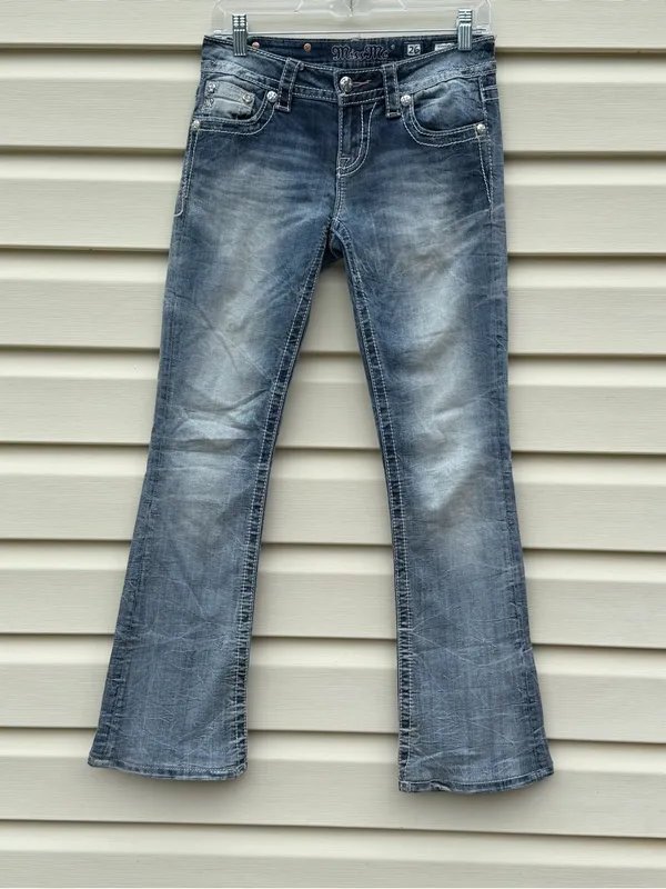 Miss Me Signature Boot Jeans Women’s 26 Blue Stretch Embellished Y2K 29 Inseam - Image 3
