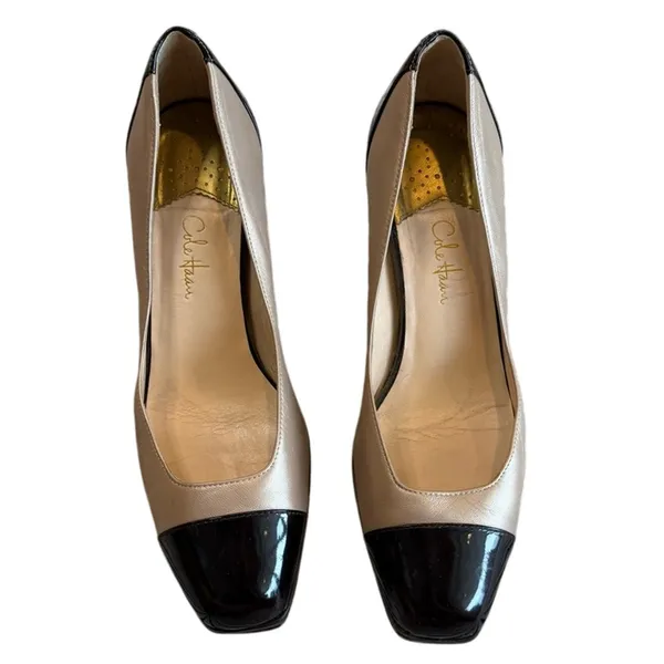 Cole Haan Beige Brown Patent Cap Toe Pumps Heels 8.5 B - Image 3