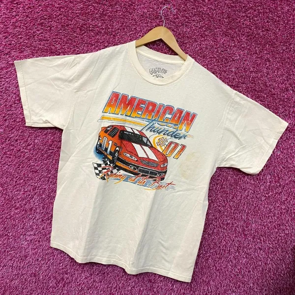 American Thunder Nascar Style Beige Tshirt size Extra Large - Image 3