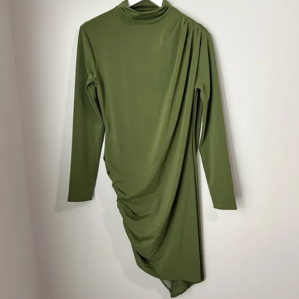 Abercrombie & Fitch Women's Small‎ Asymmetrical Ruched Long Sleeve Mini Dress - Image 3