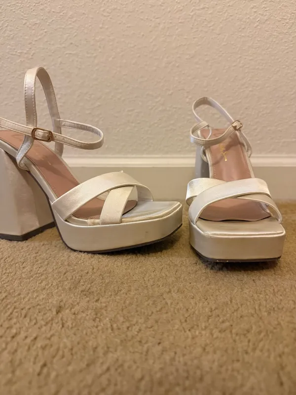 Lulus White Satin Strappy Heels in Size 6 - Image 4