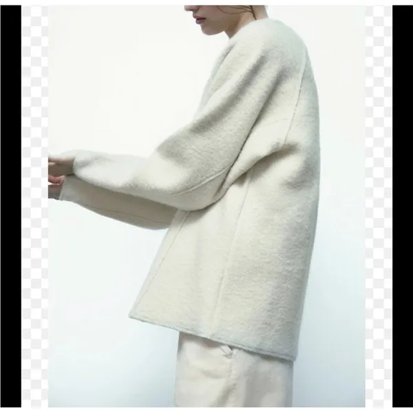 Zara ivory off white ivory oversized boucle crew neck sweatshirt sweater - Image 4